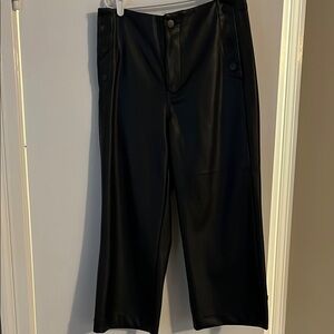 Women’s Faux Leather Cropped Wide Leg Black Pants